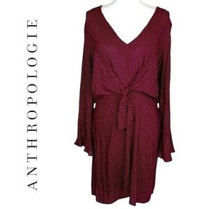 Anthropologie Le Lis Burgundy & White Polka Dot Ballet Core Dress NWOT